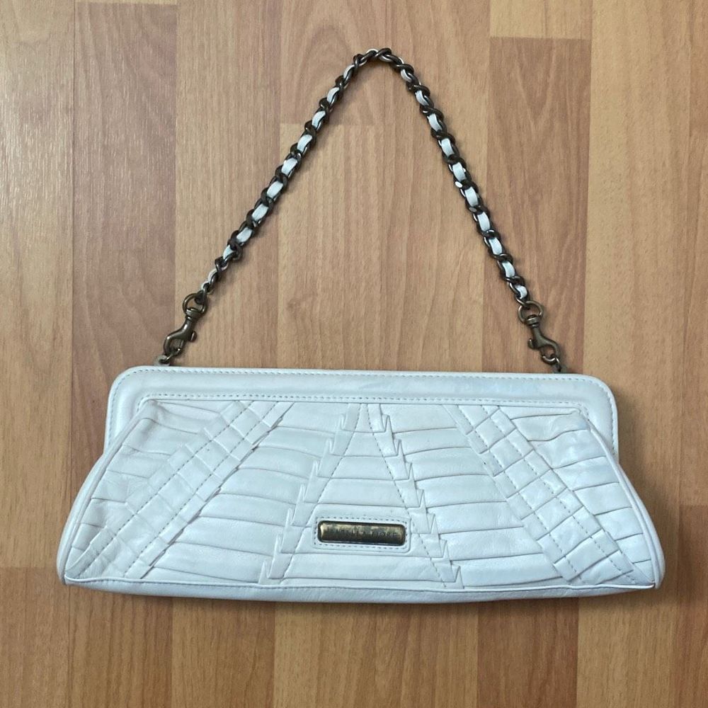 Vintage Isabella Fiore White Leather Shoulder Clutch Bag Purse